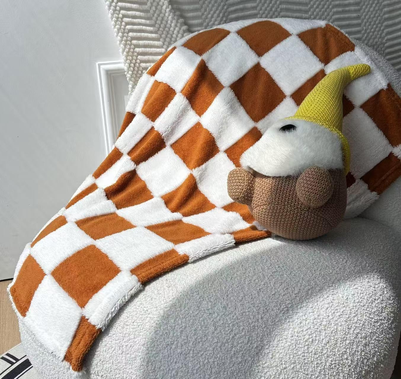Fleece Baby Blanket for Boys 3D Checkerboard Design, Warm Cozy and Fluffy Infant Newborn Toddler Small Receiving Blankets for Crib Stroller, 30x40 Inches, Brown