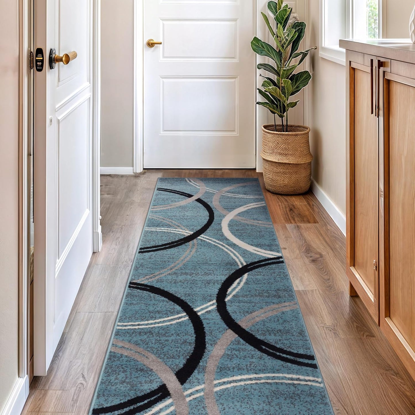 Rugshop Modern Wavy Circles Design Runner Rug 2'7" x 6' Blue