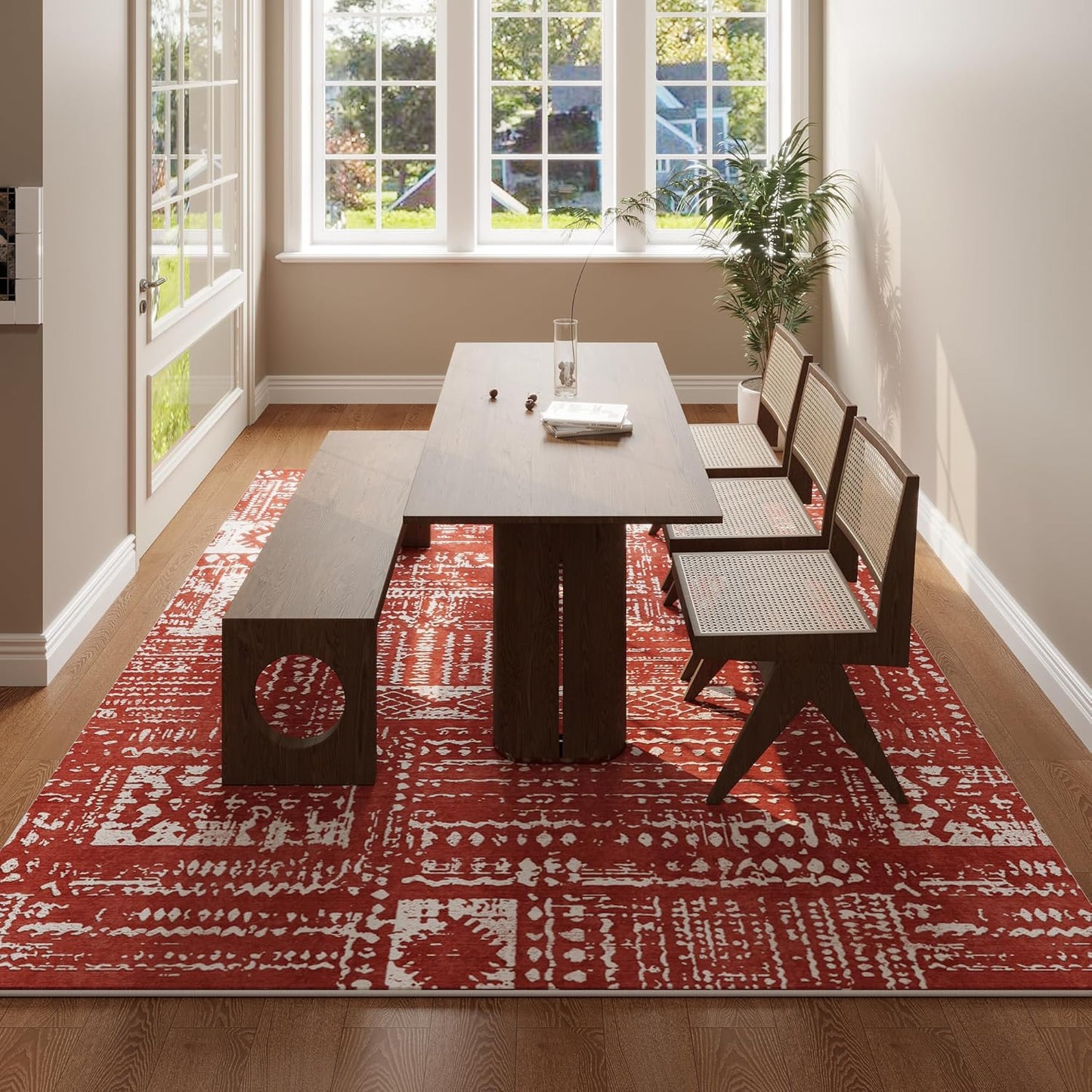 Area Rugs 8x10 Rug for Living Room Clearance Washable Boho Area Rug Non Slip Moroccan Vintage Low Pile Large Rug for Living Room, Bedroom, Farmhouse, Dining Room, Kids Playroom(Terracotta)