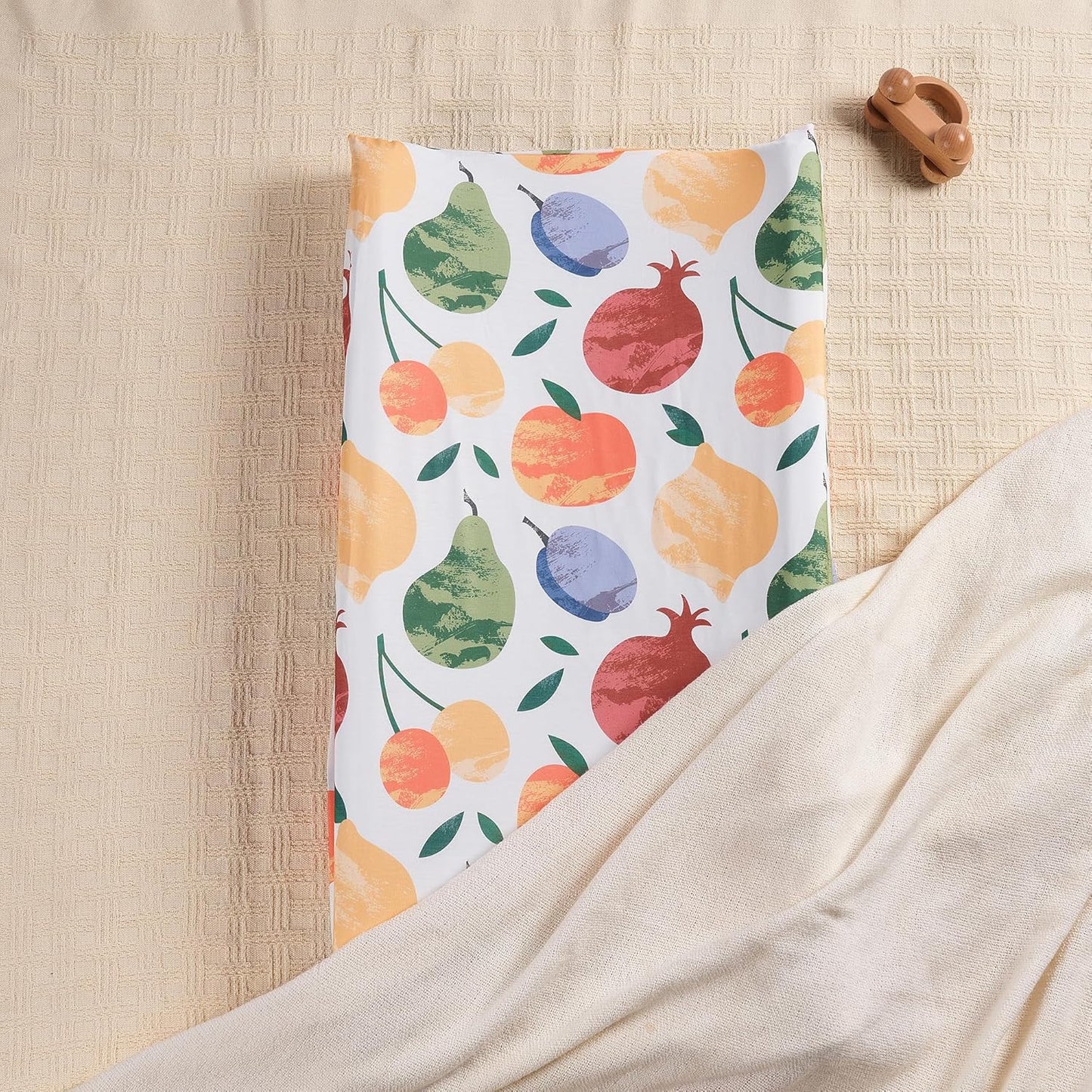 TILLYOU Baby Changing Pad Cover, Changing Table Cover for Girls Boys, Ultra Soft Breathable, 2 Pack Fruit Shadow & orangish