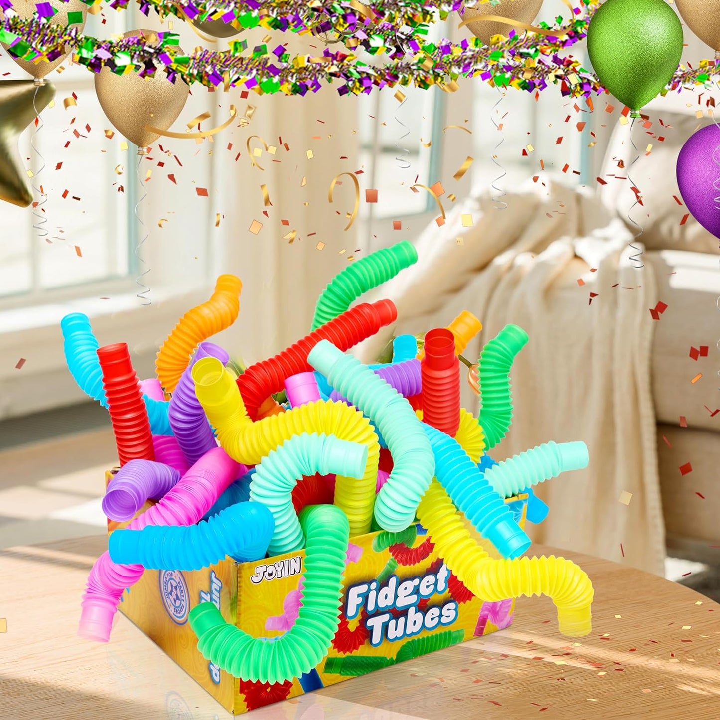JOYIN 18 Pack Pop Tubes Sensory Toys (Large), Fidget Tubes Party Favors - 9 Colors, Connectable and Extendable for Stress Relief - Perfect for Party, Classroom Exchange, School Reward