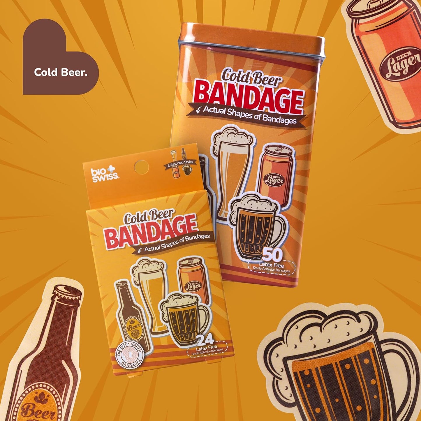 BioSwiss Bandages, Cold Beverage Shaped Self Adhesive Bandage, Latex Free Wound Care, Fun First Aid Kit Supplies for Adults, 24 Count