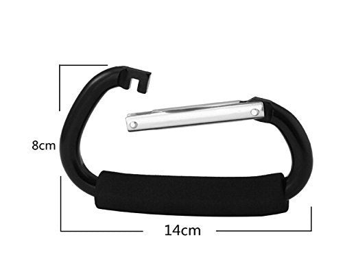 Large Stroller Hooks for Mommy, 2 pcs Carabiner Stroller Hook Organizer for Hanging Purses, Diaper Bag, Shopping Bags. Clip Fits Single/Twin Travel Systems, Car Seats (Black+Rose)