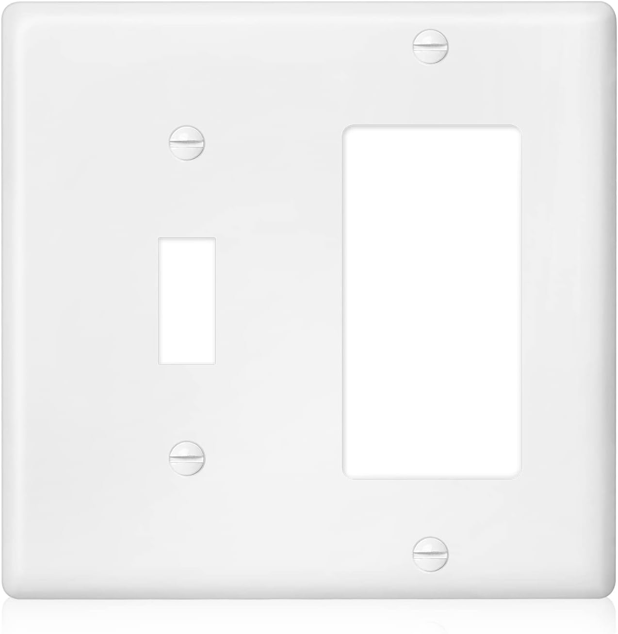 Decorator Wall Plate Light 1-Toggle/1-Decorator Combination Switch Plate Outlet Cover,Unbreakable Polycarbonate Thermoplastic, White (10-Pack, Decorator/Toggle-White)