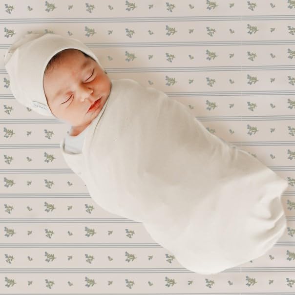 Ely's & Co. Crib Sheets, Baby Boy Fitted Crib Mattress Sheet Set, 2 Pack, 100% Jersey Knit Cotton, Infant and Toddler Nursery Bedding, 28” x 52” Blue Linear Berry Leaf Collection