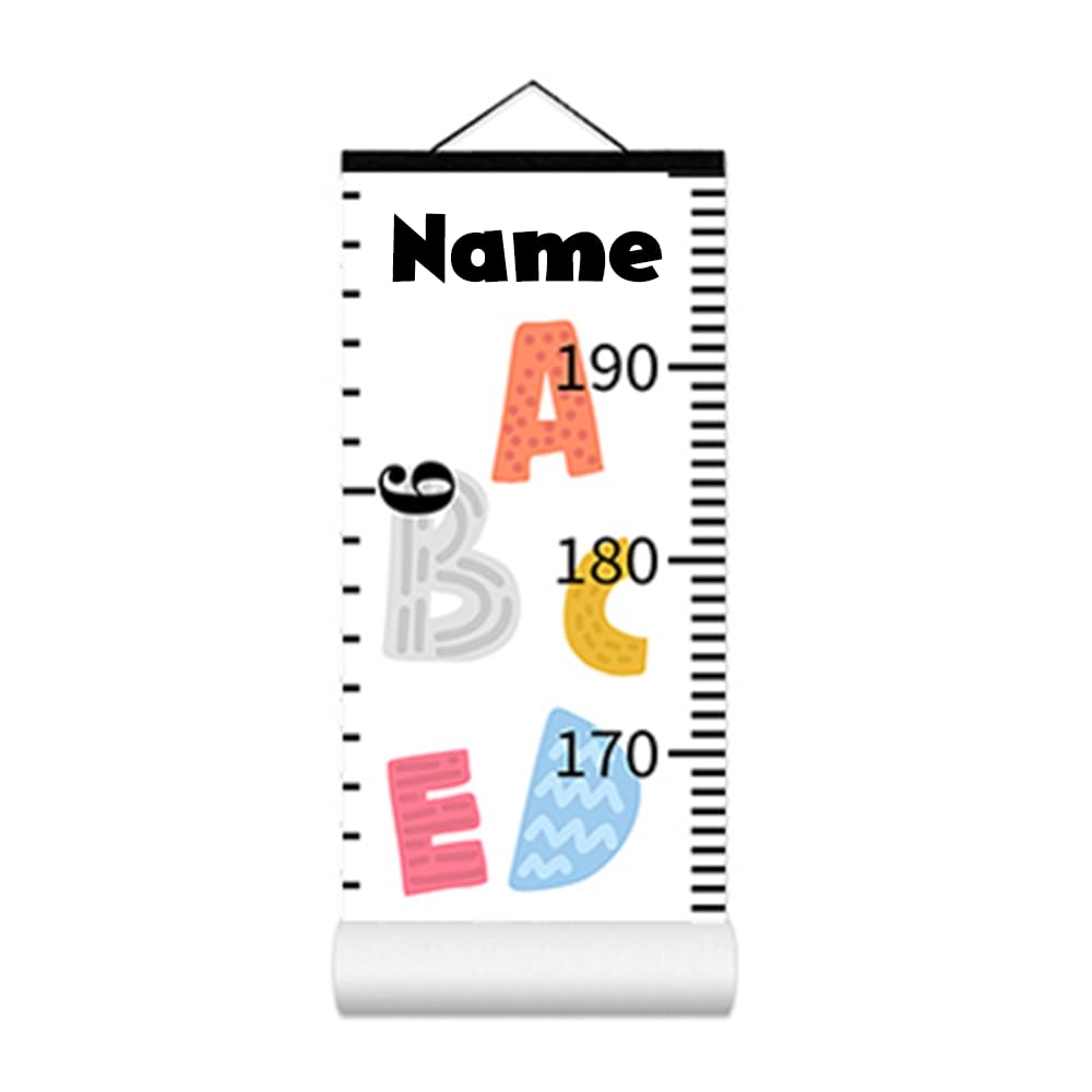 Personalized Growth Chart for Kids, Baby Height Chart with Custom Name, 77"x7.9" Canvas and Black Wood Height Measuring Rulers for Boys Girls Removable Wall Ruler Hanging for Nursery Decor - Alphabet
