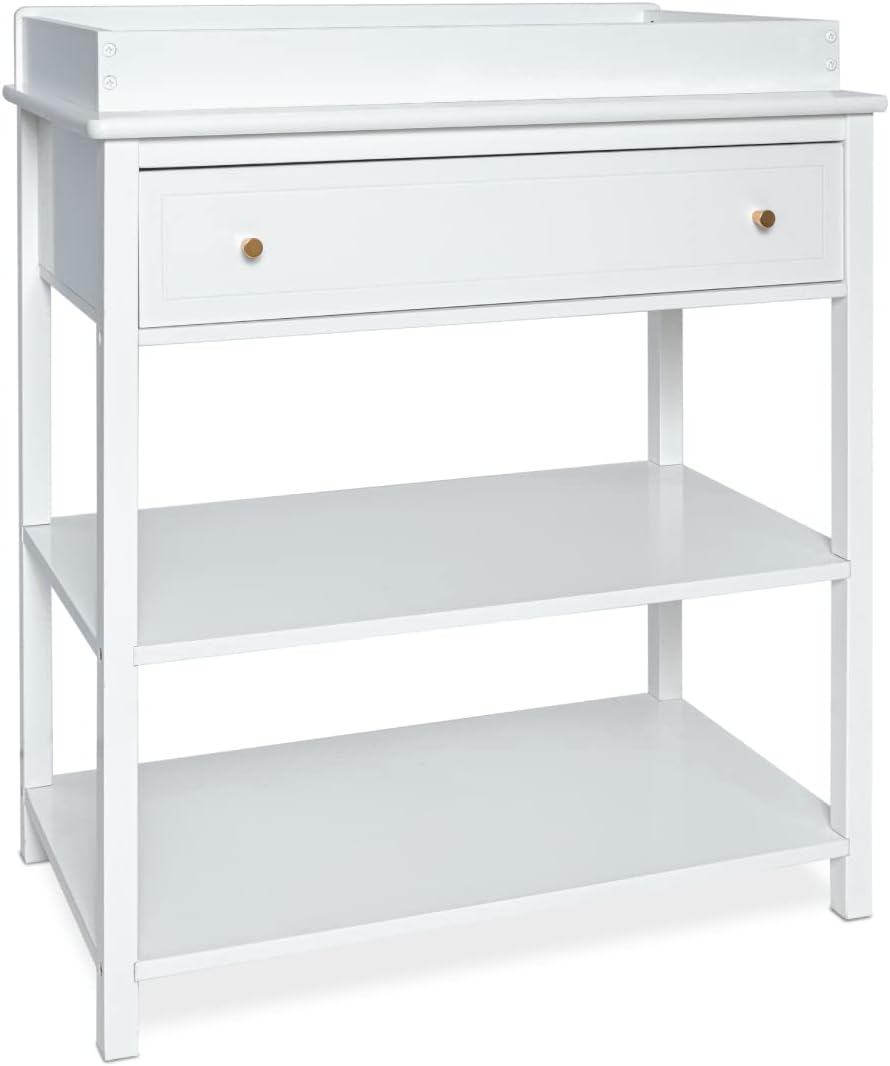 Milliard Nursery Dresser and Baby Changing Table with Storage & Removable Diaper Changing Top, White Modern Diaper Changing Station, Includes Spacious Drawer and Shelves, 18.5 x 35.5 x 40 inches
