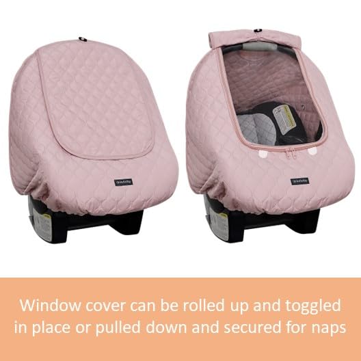 liuliuby Baby Car Seat Weather Shield | Warm Quilted Winter Cover with Clear Window for Infant Carseat | Keeps Babies & Newborn Protected in Cold | Car Seat Cover for Boys & Girls (Pink)