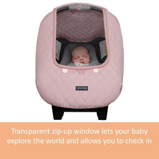 liuliuby Baby Car Seat Weather Shield | Warm Quilted Winter Cover with Clear Window for Infant Carseat | Keeps Babies & Newborn Protected in Cold | Car Seat Cover for Boys & Girls (Pink)