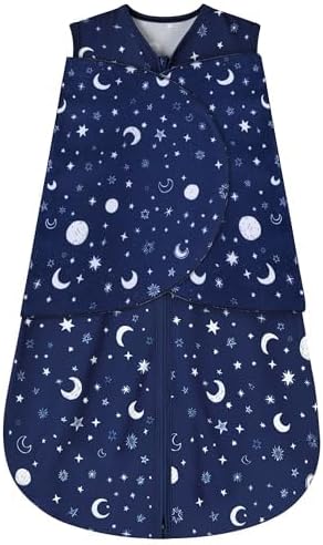 Newborn Sleep Sack Baby Swaddle,Swaddle me 0-3 Month,3-Way Adjustable Wearable Blanket,100% Rayon Cotton Swaddling Sleeping Bag，TOG 0.5 (Starry Sky, 0-3 Months)