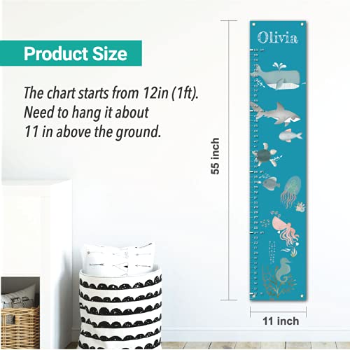 Personalized Canvas Growth Chart for Kids, Height Chart for Kids, Growth Chart Banner with Name (Sea Animal)
