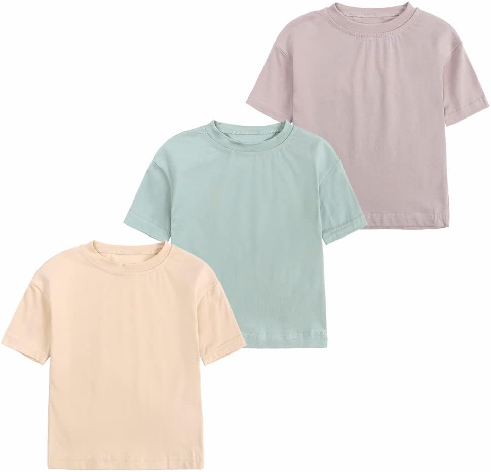 Baby Boys Girls Cotton T-Shirts 3Pack Solid Color Short Sleeve Tee Summer Crewneck Tops for Toddler Kids