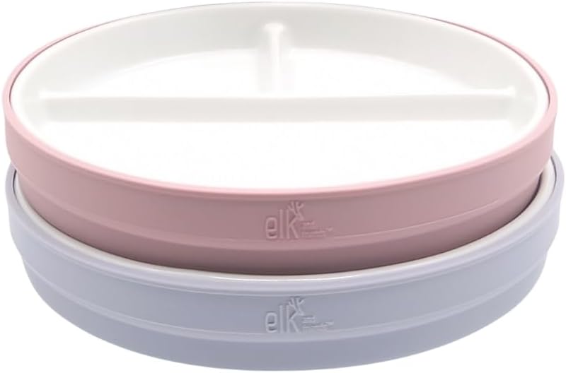 Elk and Friends Kids 6.7” Porcelain Divided Plates with Silicone Sleeves | Suitable for Babies/Kids/Toddlers | Microwave & Dishwasher Safe | Non Slip | Snack Dishes