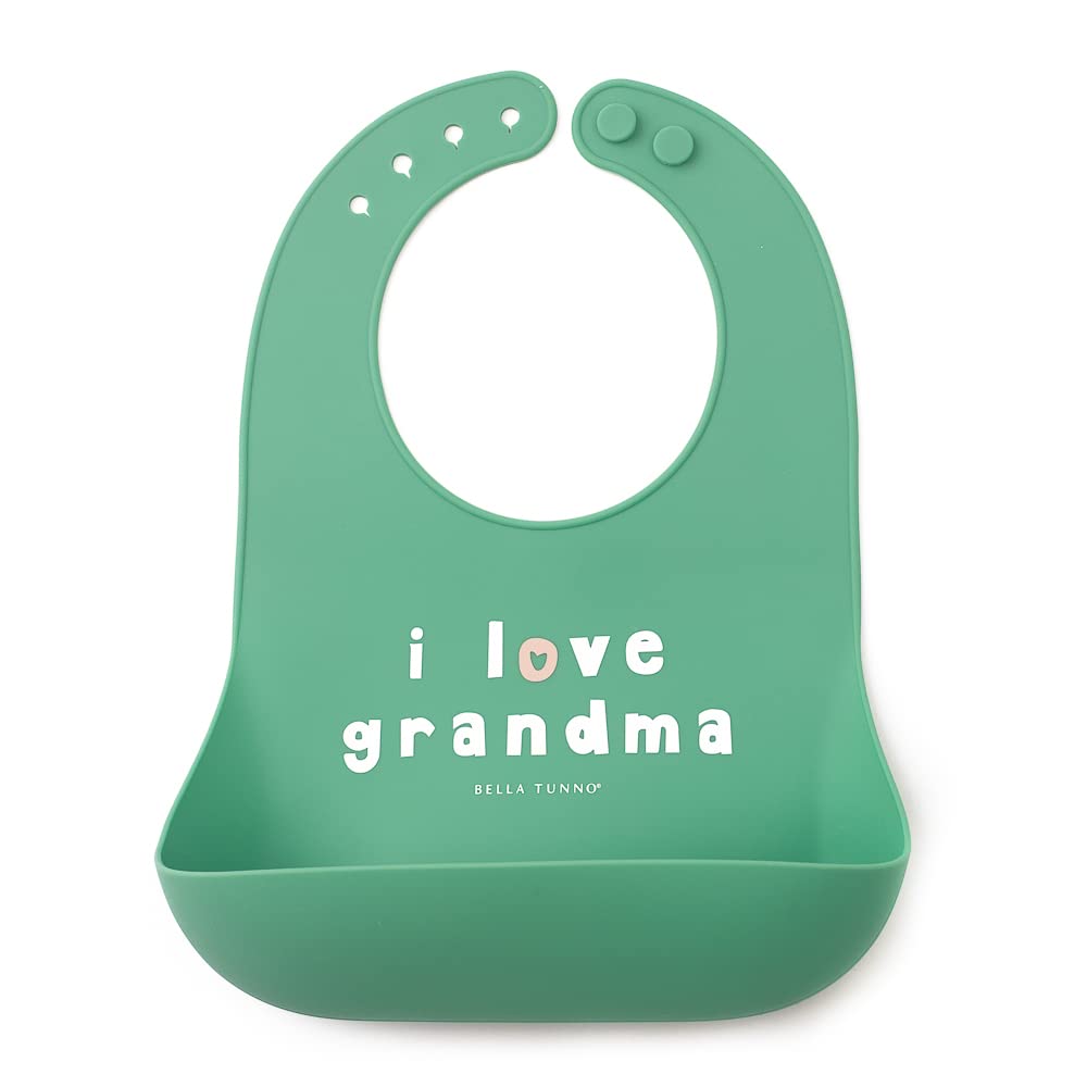 Bella Tunno Baby Bib for Eating, Waterproof Silicone Bib with Large Food Catcher, Adjustable Fit for Babies 4-12 months & Toddlers 1-3 Years, Boys & Girls, I Love Grandma