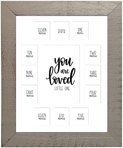 Rustic Red Door You Are Loved Little One Picture Frame with 12 Slots - Registry for Baby Photo Frame - Wall Decor Ideas - Grey Frame & White Mat (11x14 Inches)