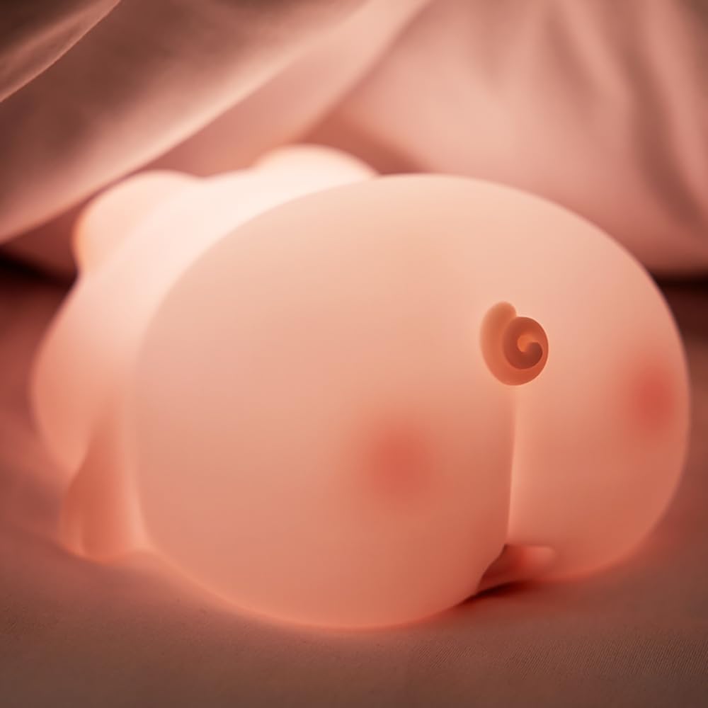 Night Light for Kids, Pink，3 Modes Squishy Piggy Night Lamp, Rechargeable LED Touch Cute Pig Lamp, Food Grade Silicone, for Nursery Baby Room, Best Gifts