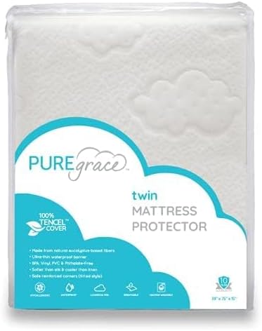 PUREgrace Tencel Mattress Protector (Twin) – Waterproof, Noiseless Cover for Potty Training, Breathable and Soft with Deep-Pocketed Corners for Secure Fit