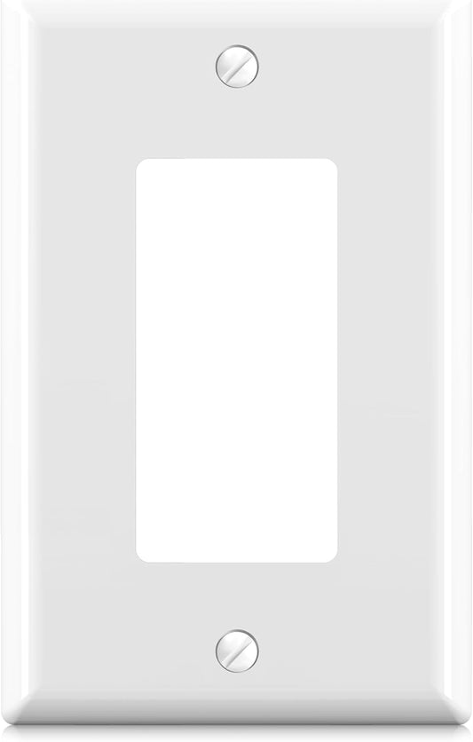 ELEGRP Decorative Receptacle Wall Plate, 1-Gang Mid Size Decorator Covers, Unbreakable Polycarbonate Faceplates for Decorator Device, UL Listed, Screws Included (1 Pack, Glossy White)