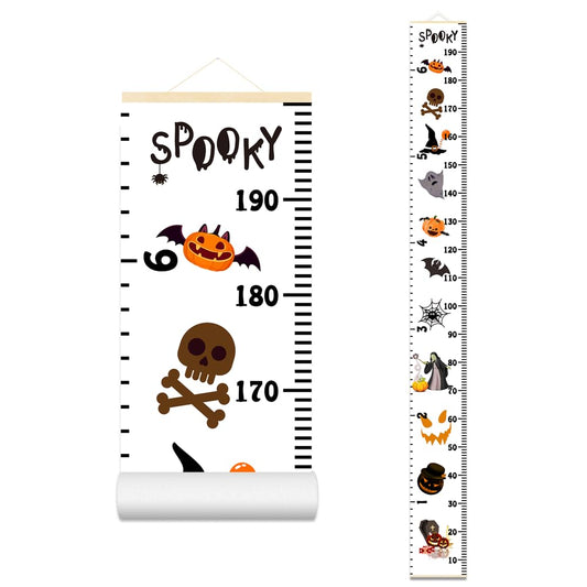 Halloween Baby Height Growth Chart - Canvas Height Chart for Kids Baby Child Toddler Boys Girls Growth Chart for Wall Room Nursery Decor Hangable and Removable Measuring Wall Ruler (B, Beige Wood)