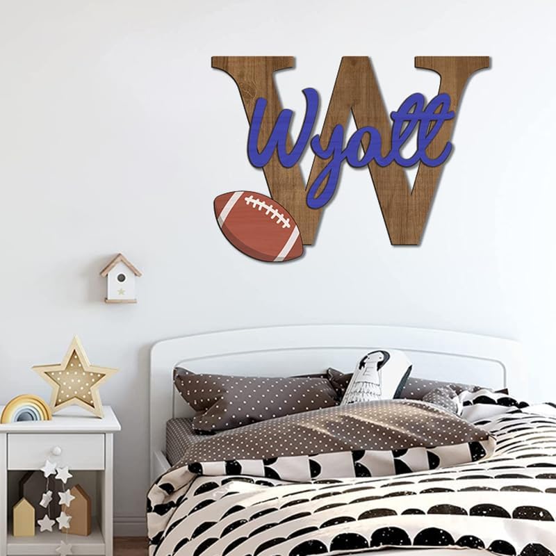 Personalized Football Name Sign, Wooden Monogram Name Sign, 2 Layers of Wood, Football Nursery Decor, Baby Name Sign Wood Sign, Football Gift, Nursery Name Sign for Baby Boy gift/21