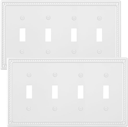 2-Pack Quad Toggle Light Switch Cover Plate, 4 Gang Metal Switch Plate Covers, Pure White Pearls Decorative Wall Plate, Corrosion Resistant