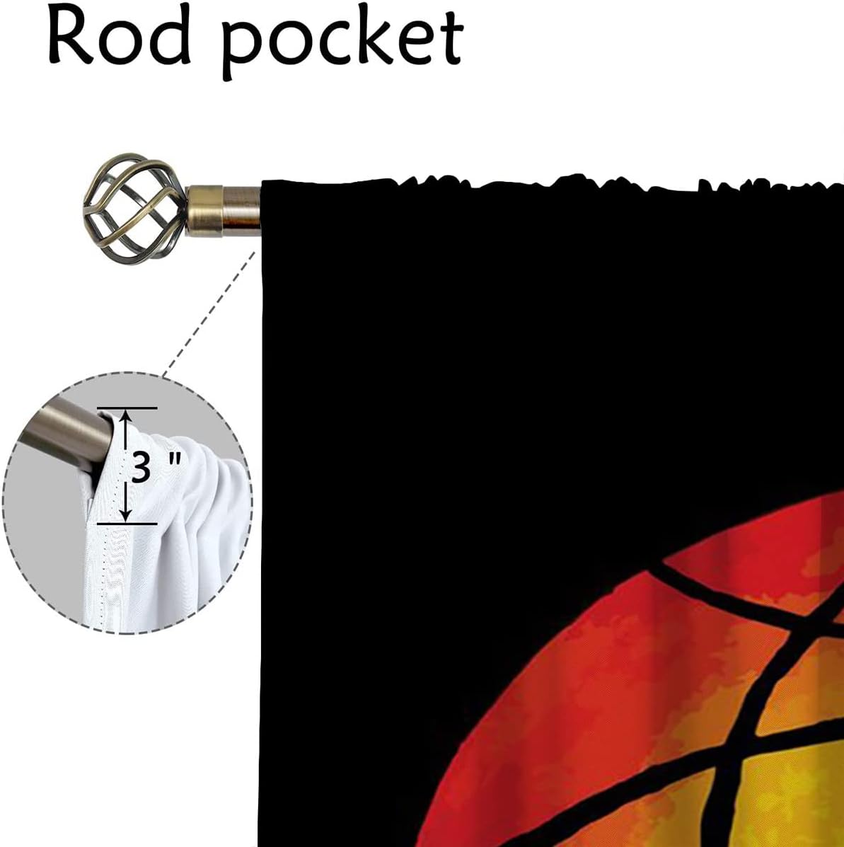 Red Basketball Blackout Curtains for Boy Girl Room Darkening Decor,Sport Theme and Motto Dark Background Bedroom Living Room Home Rod Pocket Thermal Insulated Window Curtain/Drapes Panel,84x84 Inch…