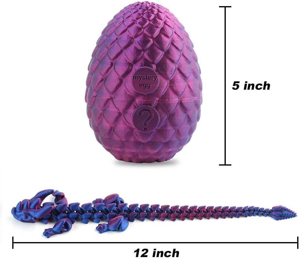Easter Egg, 3D Printed Articulated Crystal Dragon with Egg, PLA Flexible Joints Crystal Dragon Mystery Dragon Fidget Toy Surprise, Home Office Executive Desk Decor Toys Gifts for Kids Adults (Purple)
