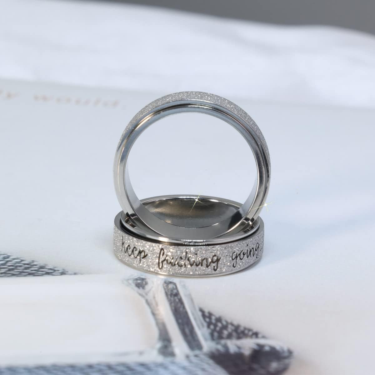 Anxiety Ring for Women Men, Titanium Stainless Steel Spinner Ring, 5 Colors, 6MM, Size 6-10, 3 Styles Anxiety Ring-Moon Star, Sandblasted Finished, Hollow Outer