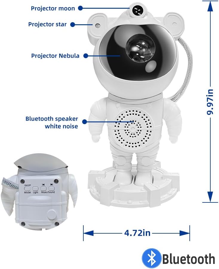 Astronaut Galaxy Projector-Star Projector,Bluetooth Speaker,White Noise, Star and Moon Galaxy Lights for Bedroom with Timer and Remote, Nebula Night Light 360° Adjustable, Starry Space Ceiling Lamp