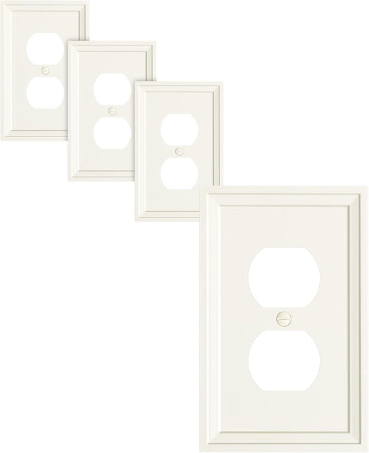 4-Pack Duplex Outlet Cover, Natural Bamboo Fiber Switch Plates and Outlet Covers, Light Almond Decorative Wall Plates for Electrical Outlets, 1 Gang Receptacle Cover, Corrosion Resistant