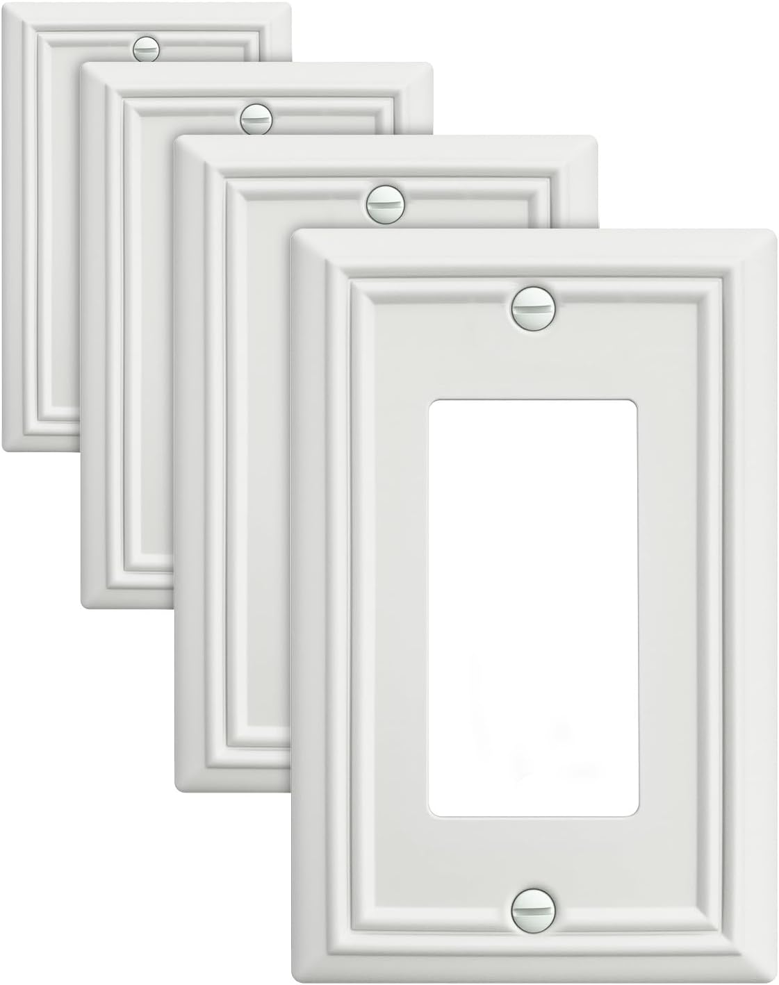 4-Pack Decorator Wall Plates for Receptacle, GFCI Outlet, Dimmer Switch, Metal Electrical Outlet Cover Plates, Off White Finish, 3.15''*4.88'', Midsize