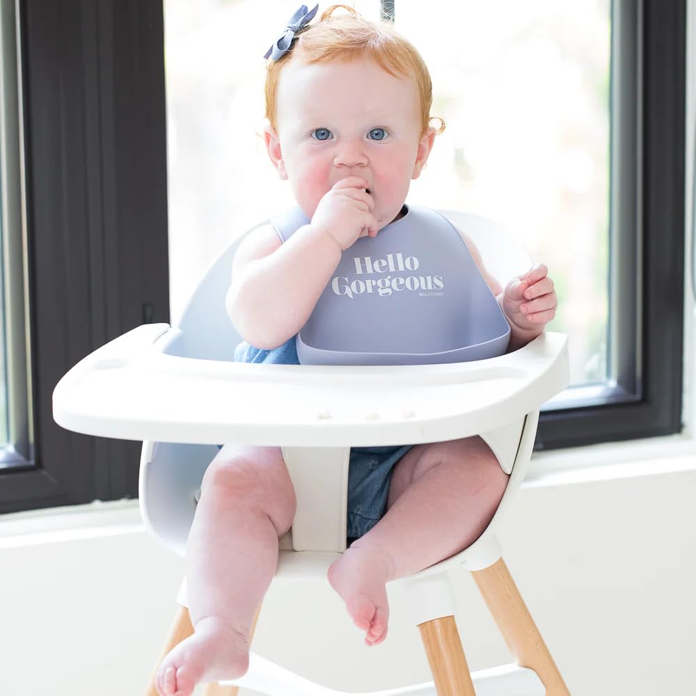 Baby Bib for Eating by Bella Tunno, Waterproof Silicone Bib with Large Food Catcher, Adjustable Fit for Babies 4-12 months & Toddlers 1-3 Years, Boys & Girls, Hello Gorgeous