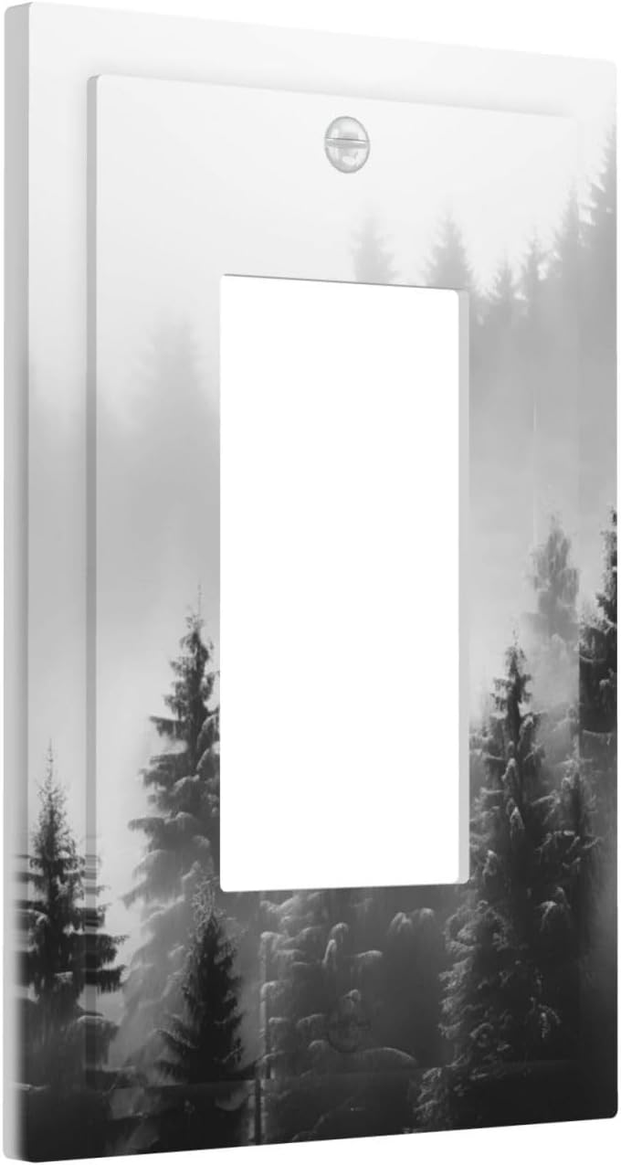 Foggy Forest Natural Scenery Retro Tree Pine Decorative Outlet Covers 1 Gang Single Rocker Light Switch Cover Plate Wall Plates GFCI Faceplate for Bed Room Living Room Decor