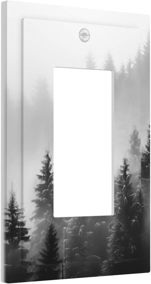 Foggy Forest Natural Scenery Retro Tree Pine Decorative Outlet Covers 1 Gang Single Rocker Light Switch Cover Plate Wall Plates GFCI Faceplate for Bed Room Living Room Decor