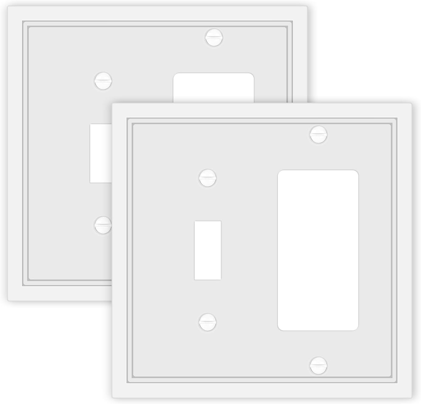 Toggle/Decorator Combo Light Switch Cover Plate White Classic Decorative Switch Plates Cover 2 Gang Wall Plate Cover for Duplex, Toggle, Combo, 2 Pack