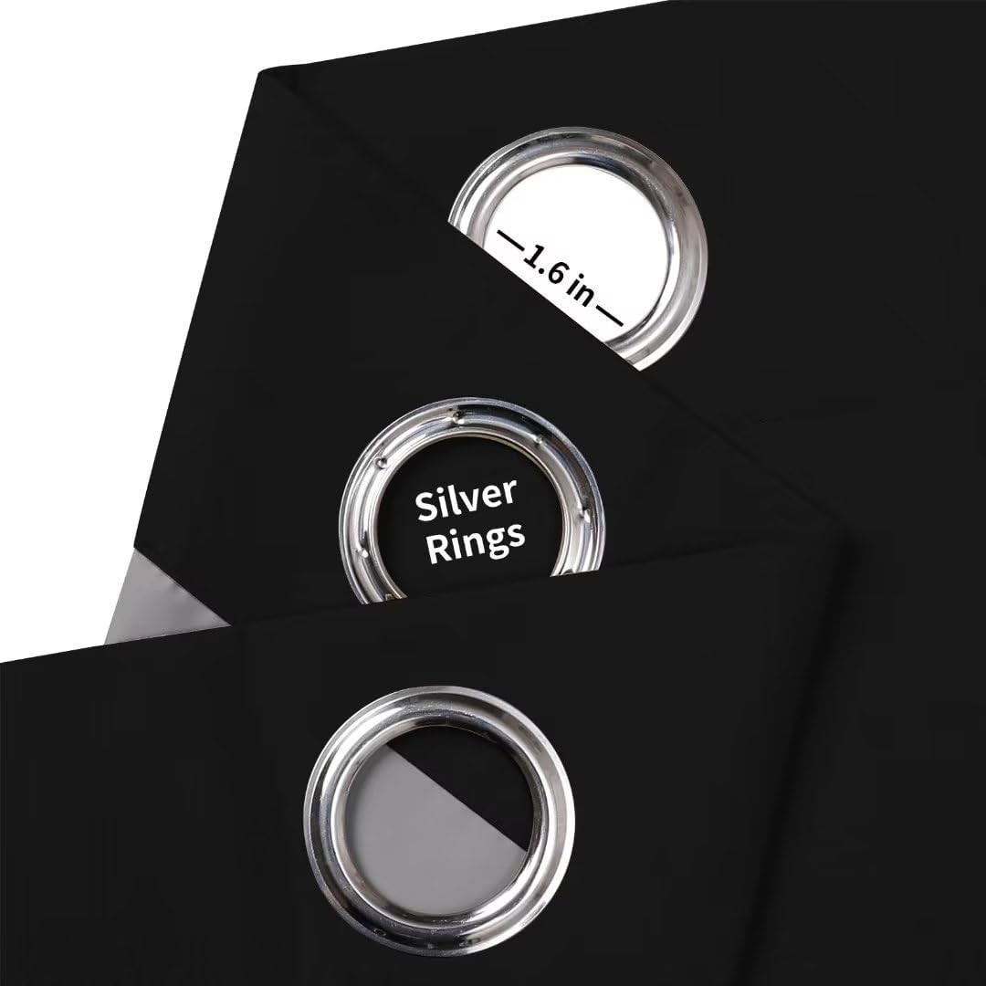 Joydeco Black Blackout Curtains 96 Inches Long for Living Room, Grommet Solid Black Curtains 96 Inches Long for Bedroom, Room Darkeing 96 Inch Black Out Curtains 2 Panels for Bedroom