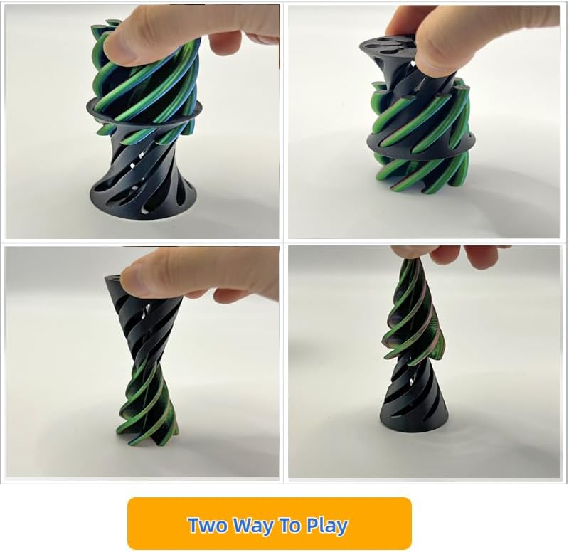 Impossible Pyramid Passthrough Sculpture - 2Pcs 3D Printed Spiral Cone Fidget Toy, Stress and Anxiety Relief Toy, Pass Through Pyramid Fidget Toy for Adult Children (Colorful-Green)
