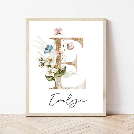 IZI POD Personalized Wooden Name Sign, Floral Monogram Nursery, Nursery Name Sign Boho Floral Pattern, Baby Name Sign, Wooden name signs for nursery, Wildflower Decor, Name signs for kids room gift/15, Design 15
