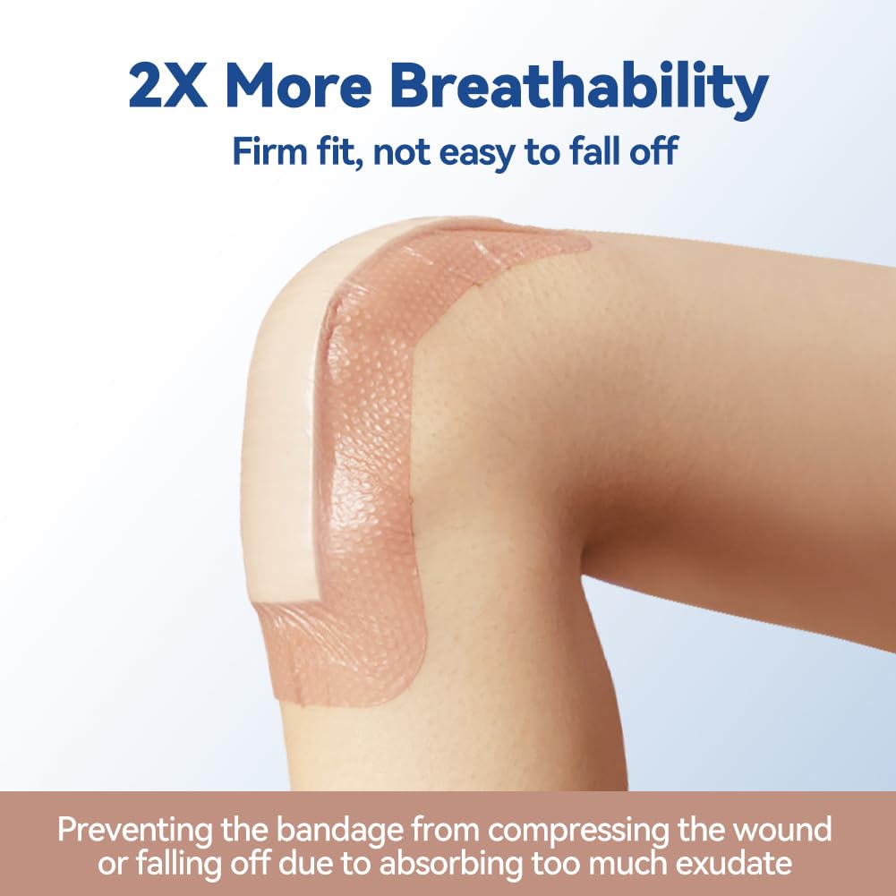 Dimora Silicone Ultra Absorbent Dressing Pads - Adhesive Wound Bandage with Gentle Border, Waterproof Soft Gauze for Post Surgical and Bed Sore Exudate Management 4"X 8" 10 Packs