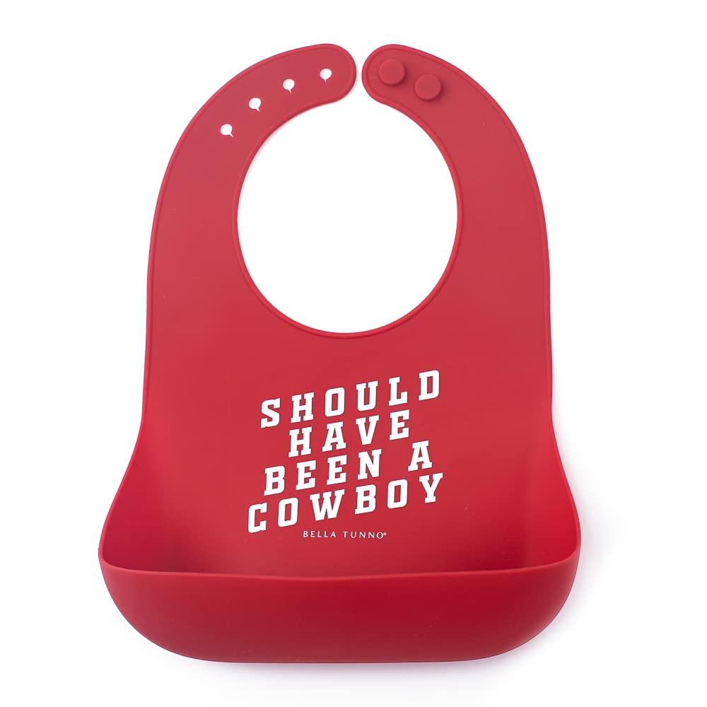 Baby Bib for Eating by Bella Tunno, Waterproof Silicone Bib with Large Food Catcher, Adjustable Fit for Babies 4-12 months & Toddlers 1-3 Years, Boys & Girls, Should Have Been A Cowboy