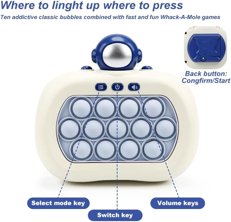 Fast Push Game | Light Up Fidget Toy | 2024 Upgraded Fast Push Game Pop Fidget Toys for Kids, Educational and Memory Growth | Speed Push Pop Game, Push Game Fidget Toy by AVBVCV(Astronaut)