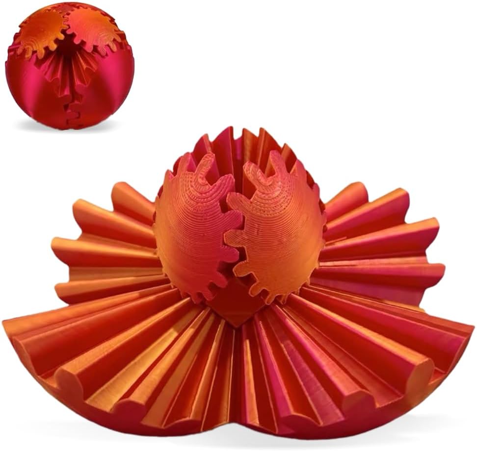 3D Printed Gear Ball Cube Ball Decompression Gear Sphere Toy Stress Ball, Gear Toys Fidget Ball, Relief Desk Decoration for Christmas Toy Gear Toy for Stress and Anxiety Relaxing (Red)