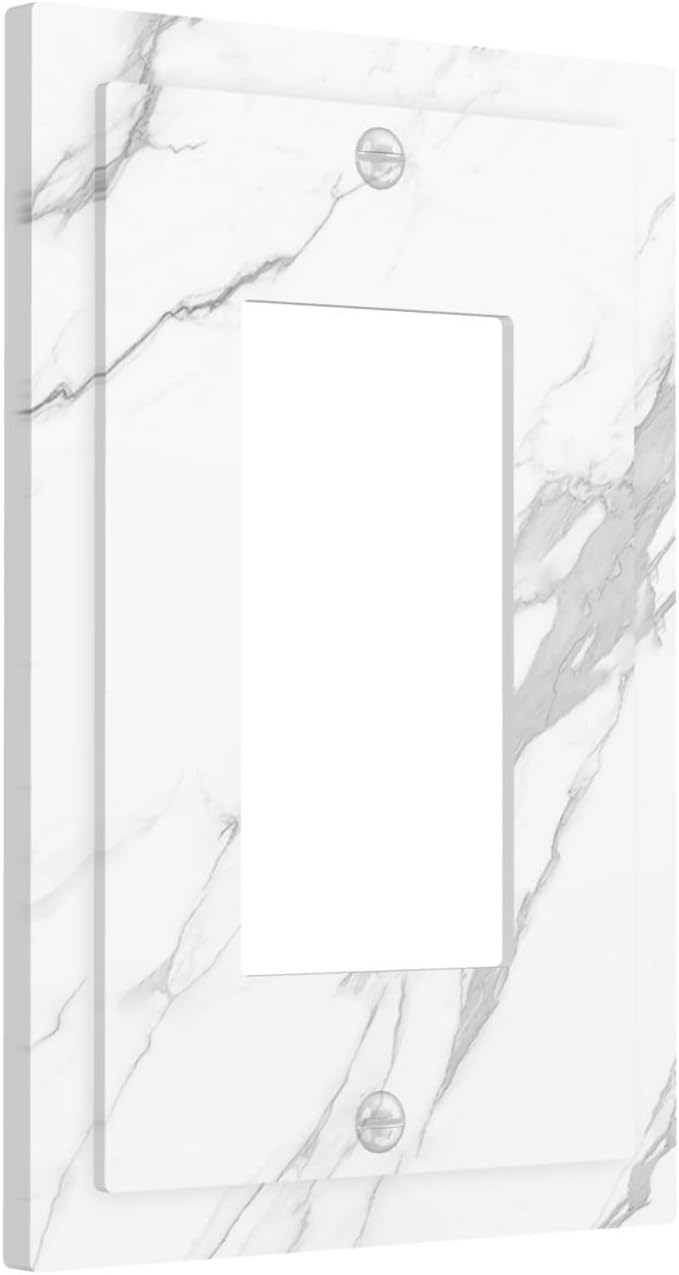 Decorative Outlet Covers Modern White Gray Marble 1 Gang Single Rocker Light Switch Cover Plate Wall Plates GFCI Faceplate for living Room Bathroom Decor