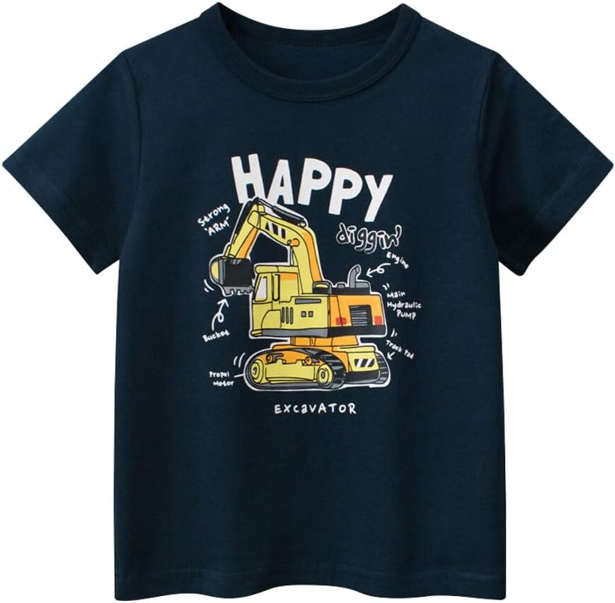 Boys' 4-Pack Excavator Short Sleeve Crewneck T-Shirts Top Tee Size 2-7 Years Toddler Boys' Value Pack Cotton T-Shirt