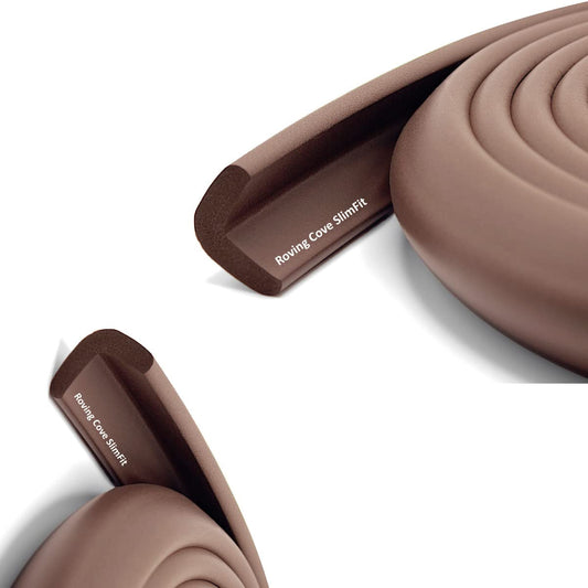 Roving Cove Slim-Fit Edge Protector for Baby Proofing (9ft Small Edge Only), Soft Rubber Foam, Furniture Edge Bumper Guard, Desk Edge Cushion, 3M Adhesive, Coffee Brown