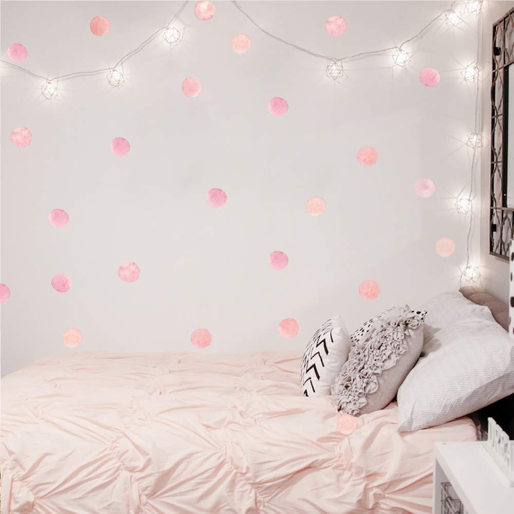 Pink Polka Dot Wall Decals 36pcs Watercolor Dots Wall Sticker for Kids, Baby Girls, Teens, and Nursery Room (6 Sheets) - Each Dot: 2.36 x 2.36 inch