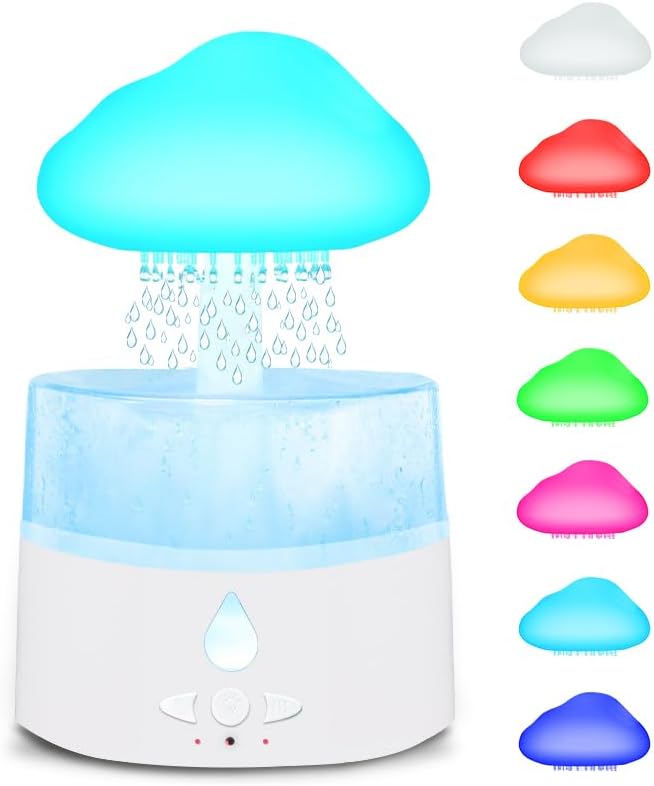 Rain Cloud Humidifier, Rain Humidifierrain Humidifier Water Drip, Water Drip Rain Sounds for Sleeping, Mushroom Waterfall Lamp, Desk Humidifiers for Office (white)