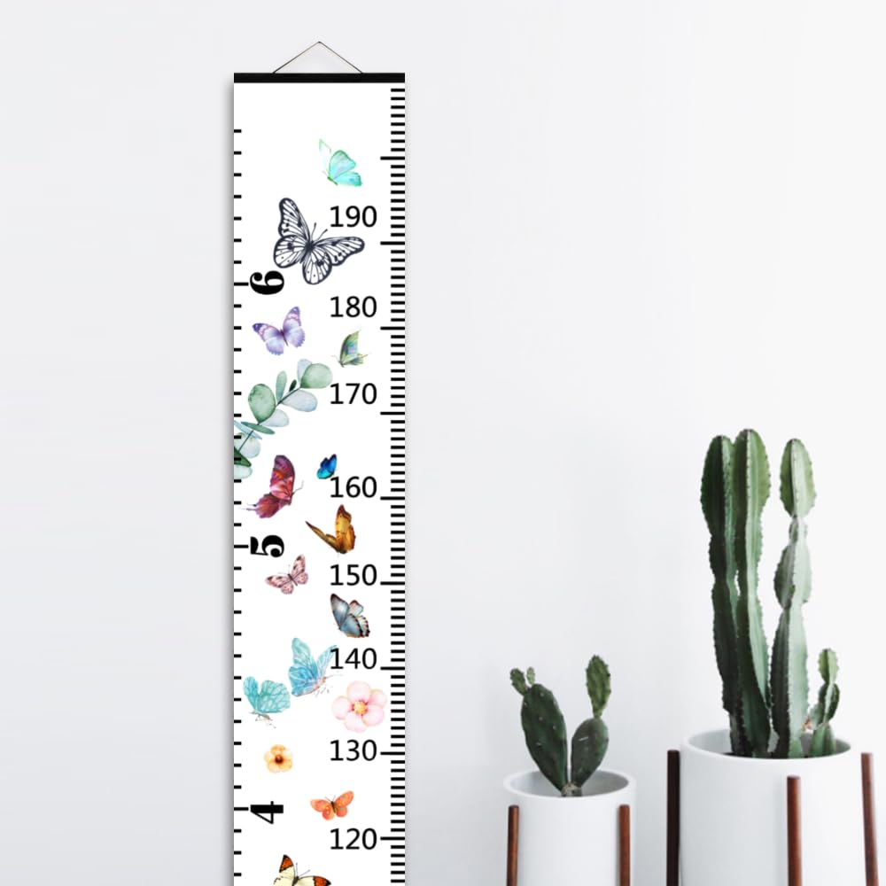 Baby Growth Chart for Wall - Height Chart for Kids Nursery Decor Wall Hanging Measurement Ruler with Black Wood Scroll Toddlers Room Decor Birthday Christmas Gifts for Boys Girls 79"X7.9" (Butterfly)