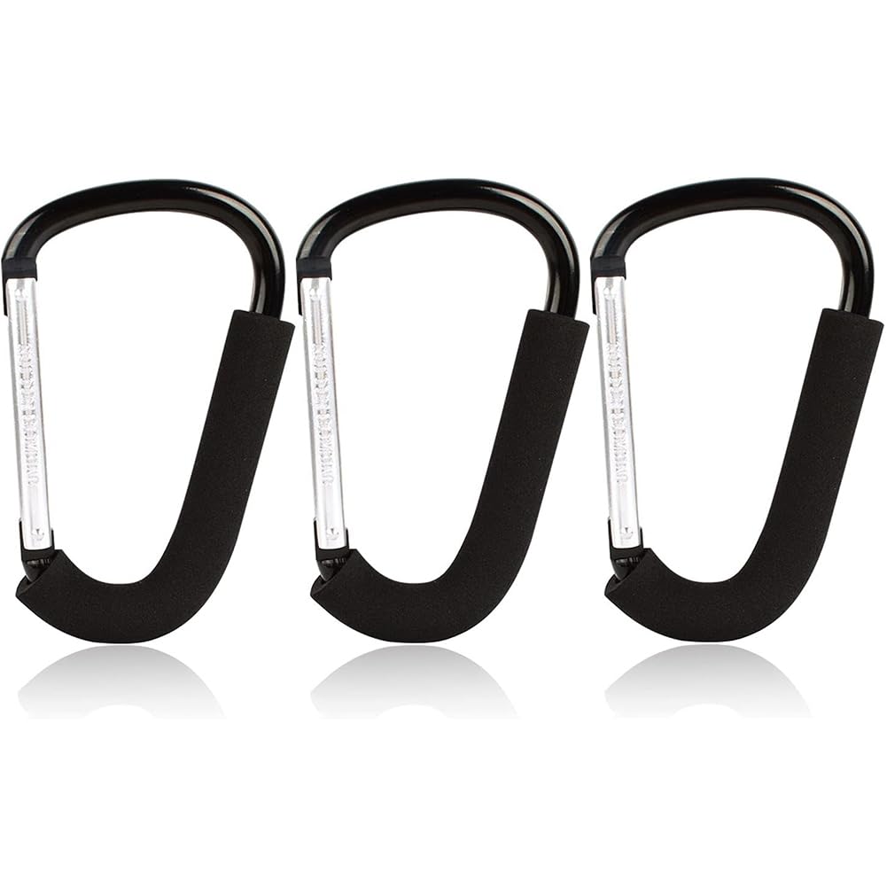 BeiLan Stroller Hooks: 6.3"" D Shape Large Buggy Carabiner Hook - Pram Pushchair Stroller Clip - Shopping Accessories Bag Holder Hook - Stroller Accessories for Mommy(3Packs)