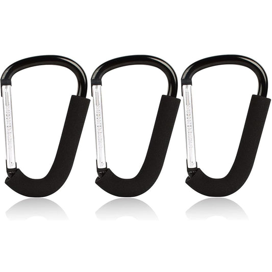 BeiLan Stroller Hooks: 6.3"" D Shape Large Buggy Carabiner Hook - Pram Pushchair Stroller Clip - Shopping Accessories Bag Holder Hook - Stroller Accessories for Mommy(3Packs)